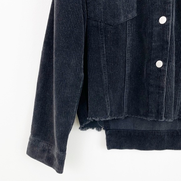Andree By Unit Boho Gray Dark Button Down Corduroy Frayed Hem Jacket Size Large - Picture 7 of 15